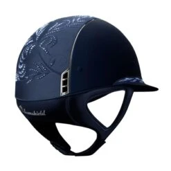 Helmet Samshield Miss Shield Shadowmatt Swarovski Flower Chrome Silver -Equestrian Equipment Store 8238 Samshield MissShieldShadowmattSWFlower BlueBack