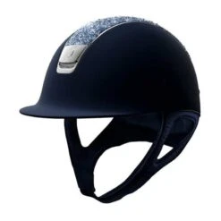 Helmet Samshield Shadowmatt Medley Chrome Silver -Equestrian Equipment Store S014 Samshield Standard Shadowmatt Crystal Fabric Chrome Medley Blue Front