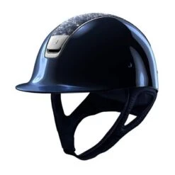 Helmet Samshield Glossy Crystal Fabric Chrome Silver -Equestrian Equipment Store S030 Samshield Standard Glossy Crystal Fabric Chrome Silver Blue Front